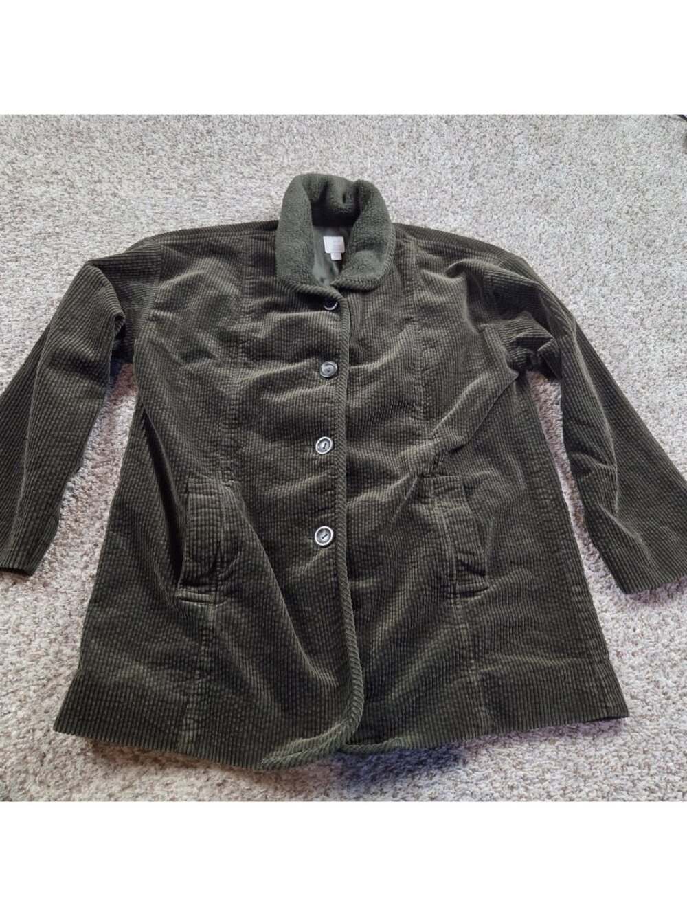 J. Jill Corduroy Jacket Women’s Medium Green Button Up Sherpa Collar
